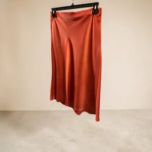 Rachel Zoe Burnt Orange Satin Midi Skirt - Size 8